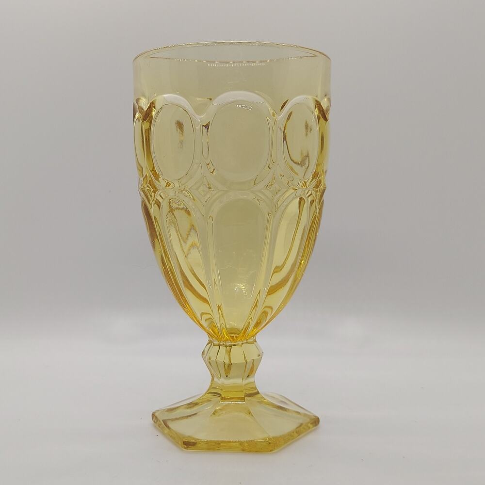 Vintage Fostoria Moonstone Yellow Iced Tea Goblet Glass 6.5" Mid-Century Amber